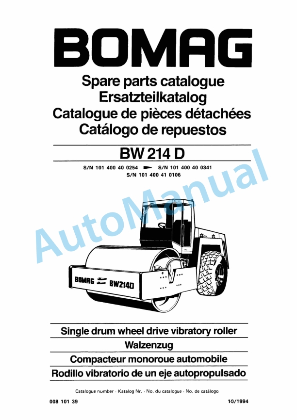 Bomag BW 214 D Single Drum Wheel Drive Vibratory Roller Spare Parts Catalogue 00810139 1 Bomag BW 214 D Single Drum Wheel Drive Vibratory Roller Spare Parts Catalogue 00810139