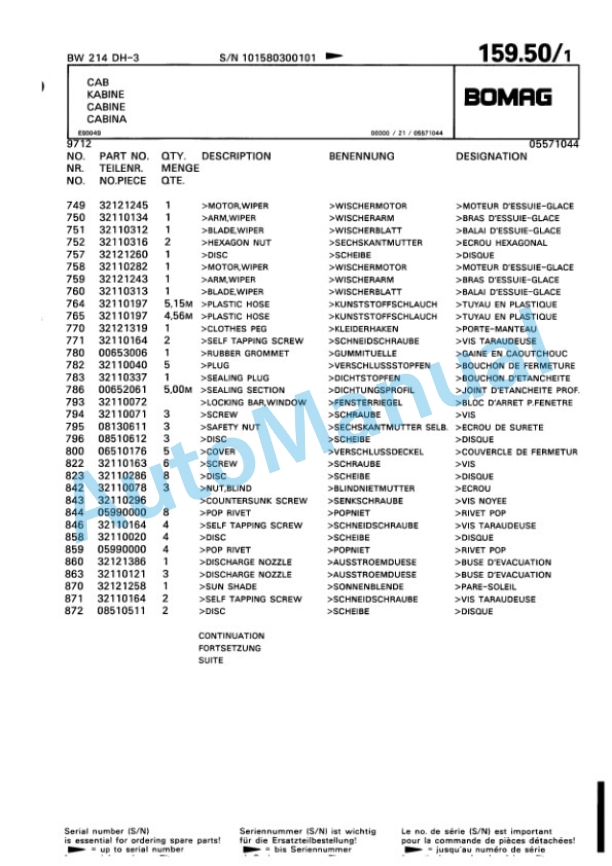 Bomag BW 214 DH-3 Single Drum Wheel Drive Vibratory Roller Spare Parts Catalogue 00815330 5 Bomag BW 214 DH-3 Single Drum Wheel Drive Vibratory Roller Spare Parts Catalogue 00815330-5