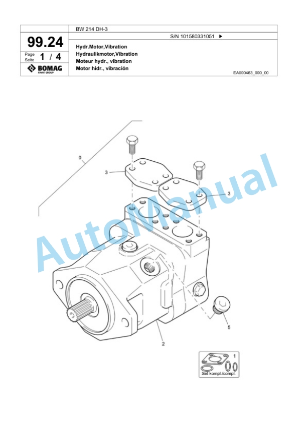 Bomag BW 214 DH-3 Single Drum Wheel Drive Vibratory Roller Spare Parts Catalogue 00817532 2 Bomag BW 214 DH-3 Single Drum Wheel Drive Vibratory Roller Spare Parts Catalogue 00817532-2