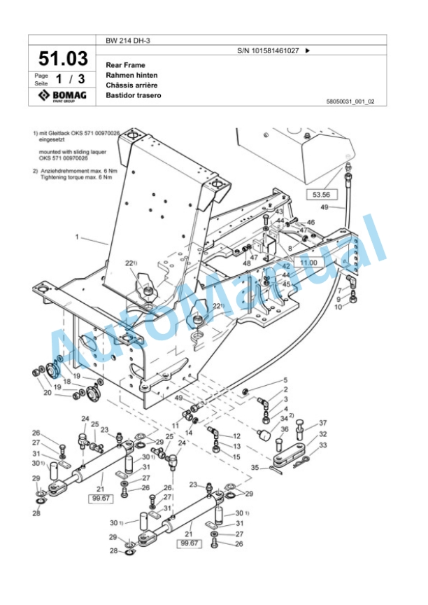 Bomag BW 214 DH-3 Single Drum Wheel Drive Vibratory Roller Spare Parts Catalogue 00817592 2 Bomag BW 214 DH-3 Single Drum Wheel Drive Vibratory Roller Spare Parts Catalogue 00817592-2