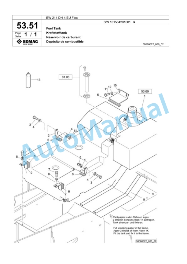 Bomag BW 214 DH-4 EU Flex Single Drum Wheel Drive Vibratory Roller Spare Parts Catalogue 00824565 2 Bomag BW 214 DH-4 EU Flex Single Drum Wheel Drive Vibratory Roller Spare Parts Catalogue 00824565-2