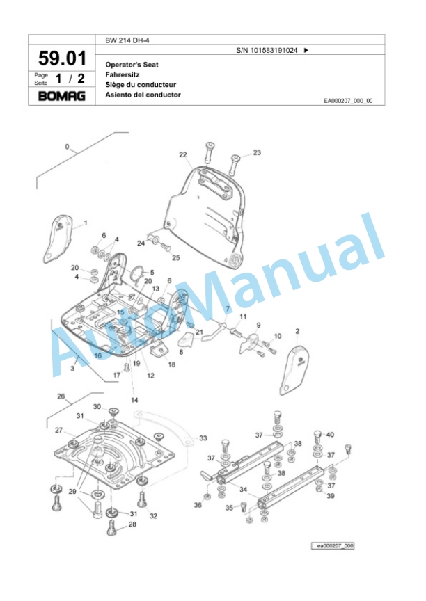 Bomag BW 214 DH-4 Single Drum Wheel Drive Vibratory Roller Spare Parts Catalogue 00824147 2 Bomag BW 214 DH-4 Single Drum Wheel Drive Vibratory Roller Spare Parts Catalogue 00824147-2