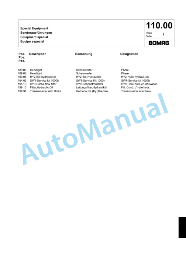 Bomag BW 214 DH-4 Single Drum Wheel Drive Vibratory Roller Spare Parts Catalogue 00824147 3 Bomag BW 214 DH-4 Single Drum Wheel Drive Vibratory Roller Spare Parts Catalogue 00824147-3