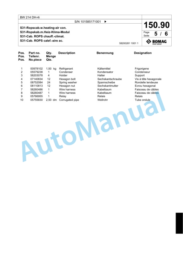 Bomag BW 214 DH-4i Single Drum Wheel Drive Vibratory Roller Spare Parts Catalogue 00824459 4 Bomag BW 214 DH-4i Single Drum Wheel Drive Vibratory Roller Spare Parts Catalogue 00824459-4