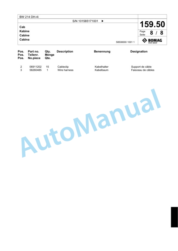 Bomag BW 214 DH-4i Single Drum Wheel Drive Vibratory Roller Spare Parts Catalogue 00824459 5 Bomag BW 214 DH-4i Single Drum Wheel Drive Vibratory Roller Spare Parts Catalogue 00824459-5
