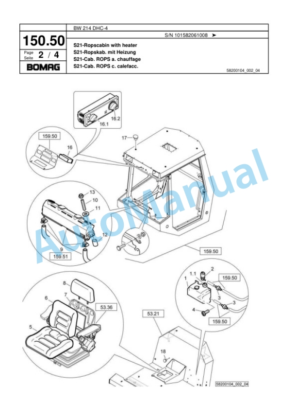Bomag BW 214 DHC-4 Single Drum Wheel Drive Vibratory Roller Spare Parts Catalogue 00818029 4 Bomag BW 214 DHC-4 Single Drum Wheel Drive Vibratory Roller Spare Parts Catalogue 00818029-4