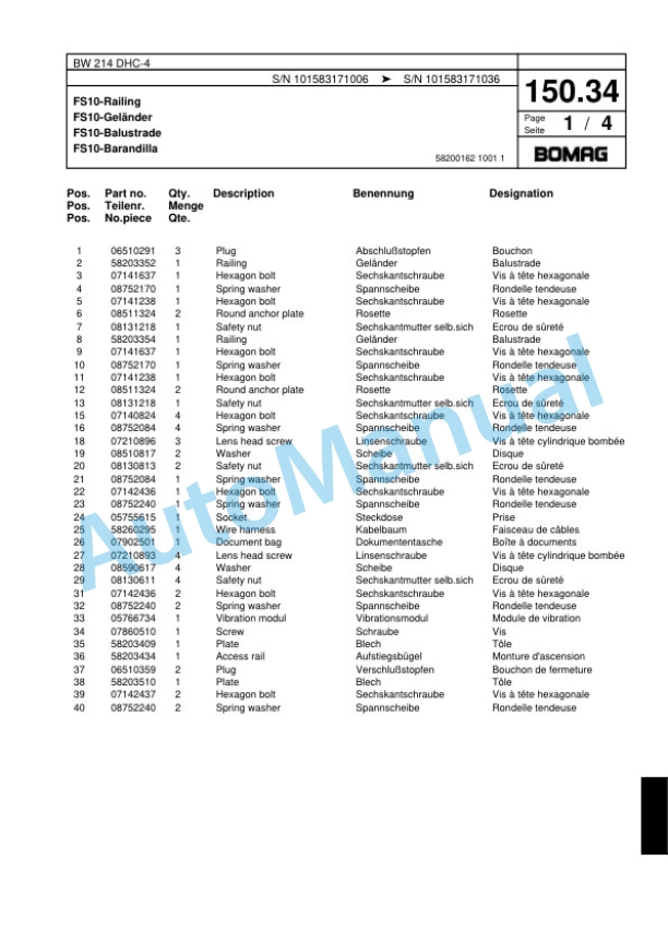 Bomag BW 214 DHC-4 Single Drum Wheel Drive Vibratory Roller Spare Parts Catalogue 00818337 3 Bomag BW 214 DHC-4 Single Drum Wheel Drive Vibratory Roller Spare Parts Catalogue 00818337-3