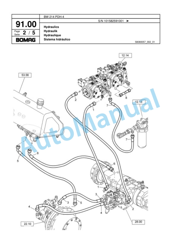 Bomag BW 214 PDH-4 Single Drum Wheel Drive Vibratory Roller Spare Parts Catalogue 00817791 3 Bomag BW 214 PDH-4 Single Drum Wheel Drive Vibratory Roller Spare Parts Catalogue 00817791-3