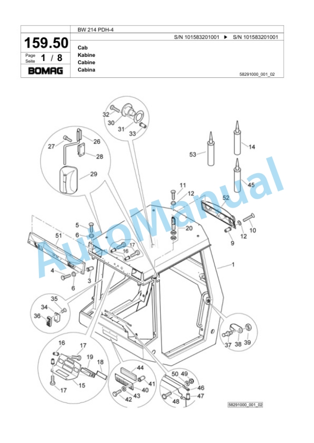 Bomag BW 214 PDH-4 Single Drum Wheel Drive Vibratory Roller Spare Parts Catalogue 00818345 5 Bomag BW 214 PDH-4 Single Drum Wheel Drive Vibratory Roller Spare Parts Catalogue 00818345-5
