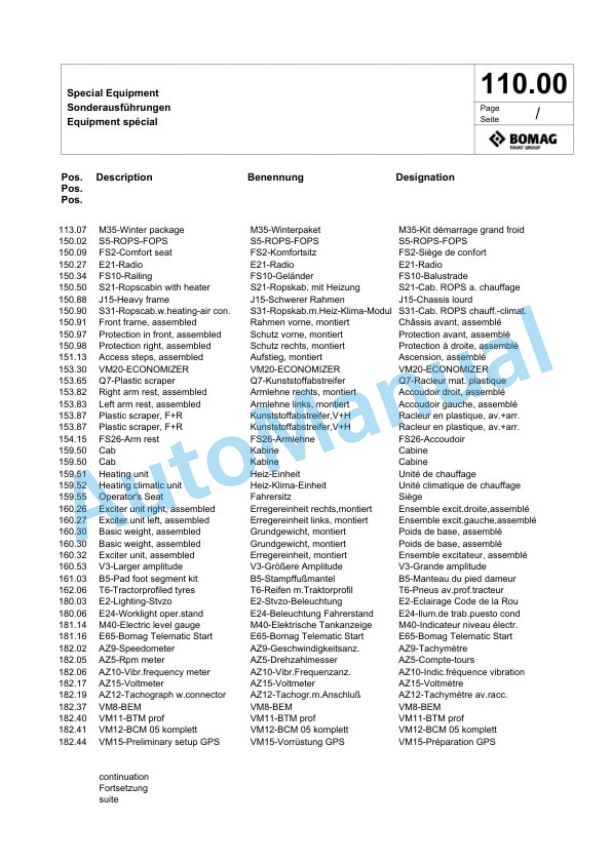 Bomag BW 215 D-40 Single Drum Wheel Drive Vibratory Roller Spare Parts Catalogue 00824167 3 Bomag BW 215 D-40 Single Drum Wheel Drive Vibratory Roller Spare Parts Catalogue 00824167-3