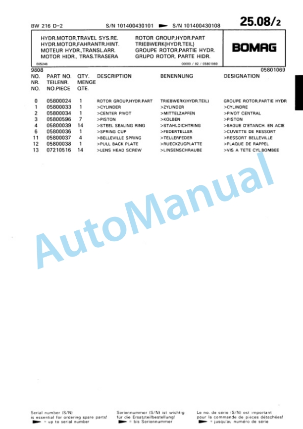 Bomag BW 216 D-2 Single Drum Wheel Drive Vibratory Roller Spare Parts Catalogue 00810643 2 Bomag BW 216 D-2 Single Drum Wheel Drive Vibratory Roller Spare Parts Catalogue 00810643-2