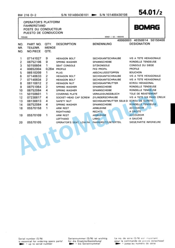 Bomag BW 216 D-2 Single Drum Wheel Drive Vibratory Roller Spare Parts Catalogue 00810643 3 Bomag BW 216 D-2 Single Drum Wheel Drive Vibratory Roller Spare Parts Catalogue 00810643-3