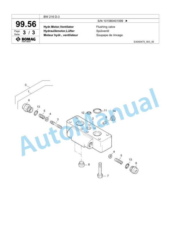Bomag BW 216 D-3 Single Drum Wheel Drive Vibratory Roller Spare Parts Catalogue 00815340 4 Bomag BW 216 D-3 Single Drum Wheel Drive Vibratory Roller Spare Parts Catalogue 00815340-4