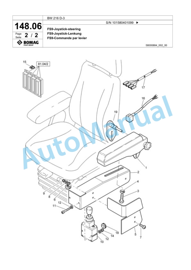 Bomag BW 216 D-3 Single Drum Wheel Drive Vibratory Roller Spare Parts Catalogue 00815340 5 Bomag BW 216 D-3 Single Drum Wheel Drive Vibratory Roller Spare Parts Catalogue 00815340-5