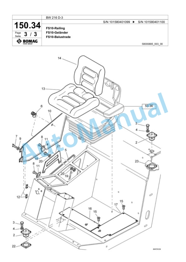 Bomag BW 216 D-3 Single Drum Wheel Drive Vibratory Roller Spare Parts Catalogue 00817214 5 Bomag BW 216 D-3 Single Drum Wheel Drive Vibratory Roller Spare Parts Catalogue 00817214-5