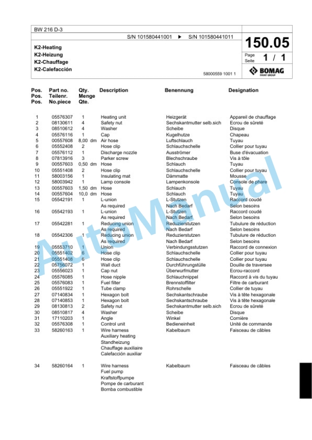 Bomag BW 216 D-3 Single Drum Wheel Drive Vibratory Roller Spare Parts Catalogue 00817535 4 Bomag BW 216 D-3 Single Drum Wheel Drive Vibratory Roller Spare Parts Catalogue 00817535-4