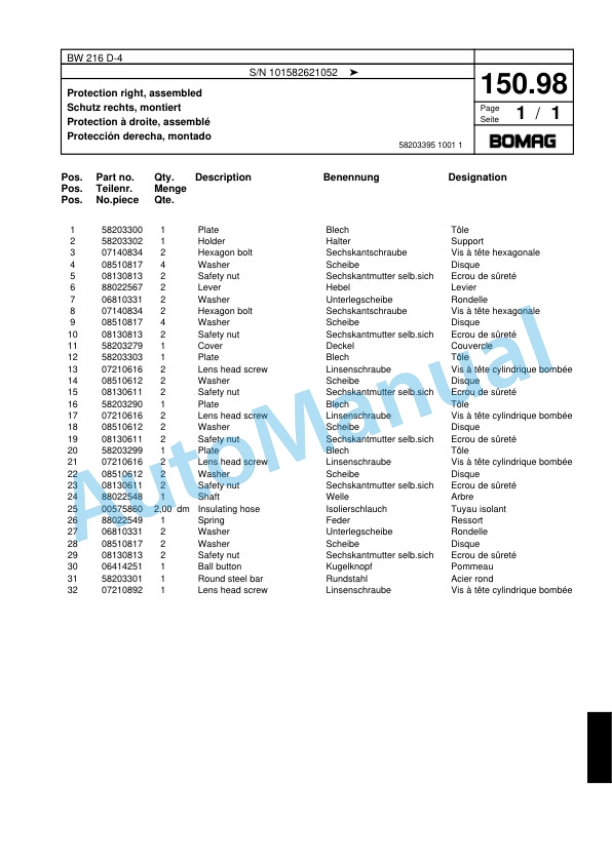 Bomag BW 216 D-4 Single Drum Wheel Drive Vibratory Roller Spare Parts Catalogue 00817797 5 Bomag BW 216 D-4 Single Drum Wheel Drive Vibratory Roller Spare Parts Catalogue 00817797-5