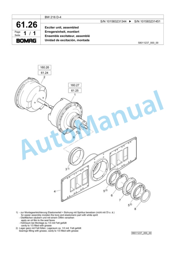 Bomag BW 216 D-4 Single Drum Wheel Drive Vibratory Roller Spare Parts Catalogue 00818351 2 Bomag BW 216 D-4 Single Drum Wheel Drive Vibratory Roller Spare Parts Catalogue 00818351-2