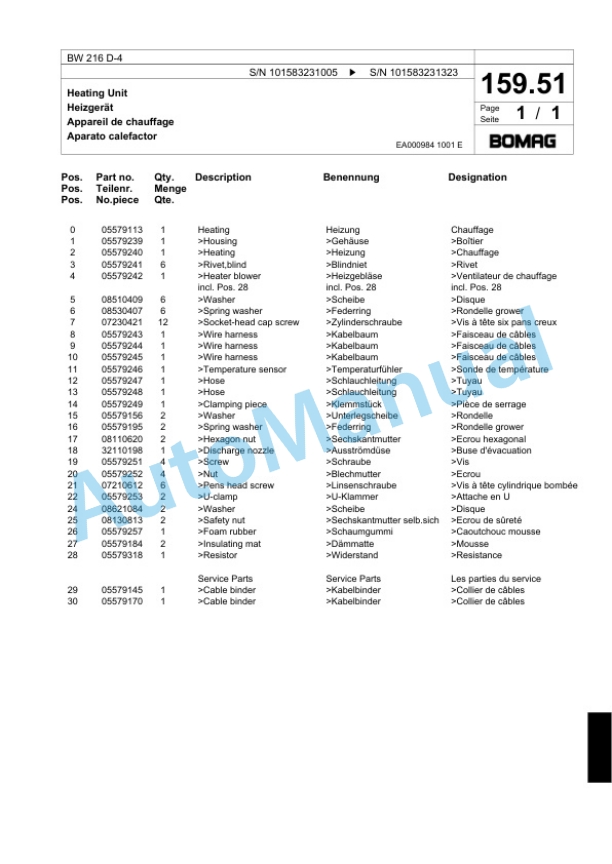 Bomag BW 216 D-4 Single Drum Wheel Drive Vibratory Roller Spare Parts Catalogue 00818351 5 Bomag BW 216 D-4 Single Drum Wheel Drive Vibratory Roller Spare Parts Catalogue 00818351-5