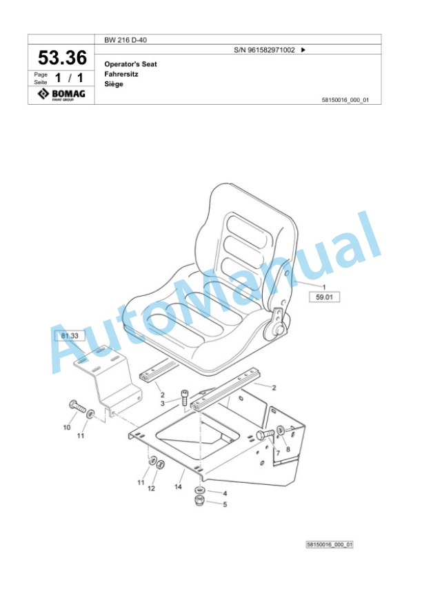 Bomag BW 216 D-40 Single Drum Wheel Drive Vibratory Roller Spare Parts Catalogue 00826185 2 Bomag BW 216 D-40 Single Drum Wheel Drive Vibratory Roller Spare Parts Catalogue 00826185-2