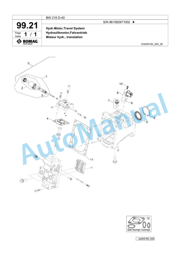 Bomag BW 216 D-40 Single Drum Wheel Drive Vibratory Roller Spare Parts Catalogue 00826185 3 Bomag BW 216 D-40 Single Drum Wheel Drive Vibratory Roller Spare Parts Catalogue 00826185-3