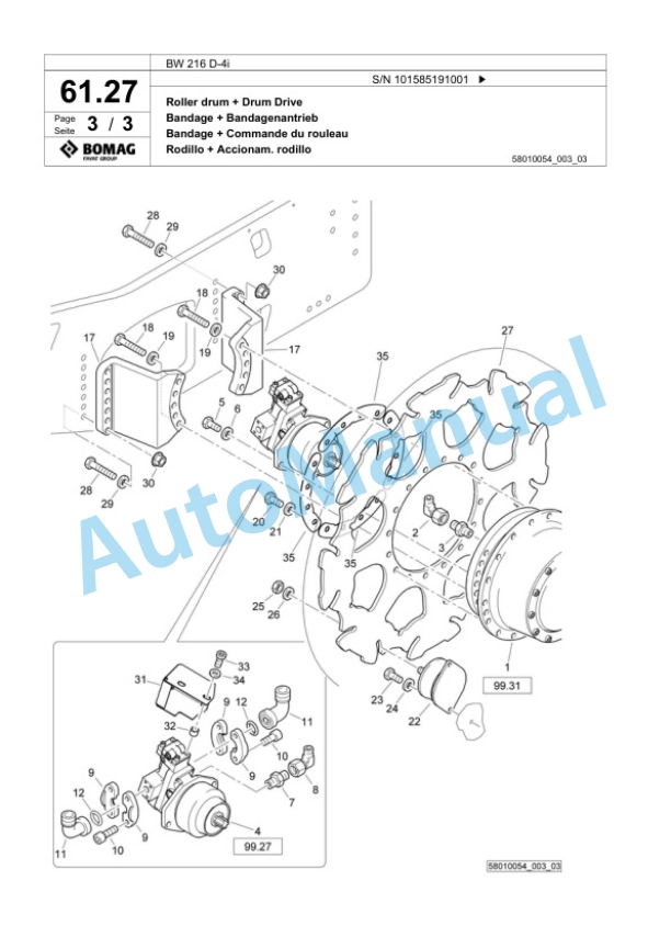 Bomag BW 216 D-4i Single Drum Wheel Drive Vibratory Roller Spare Parts Catalogue 00824463 2 Bomag BW 216 D-4i Single Drum Wheel Drive Vibratory Roller Spare Parts Catalogue 00824463-2