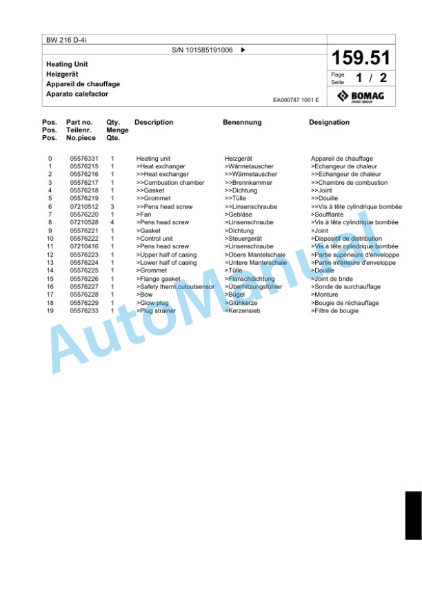 Bomag BW 216 D-4i Single Drum Wheel Drive Vibratory Roller Spare Parts Catalogue 00824463 5 Bomag BW 216 D-4i Single Drum Wheel Drive Vibratory Roller Spare Parts Catalogue 00824463-5