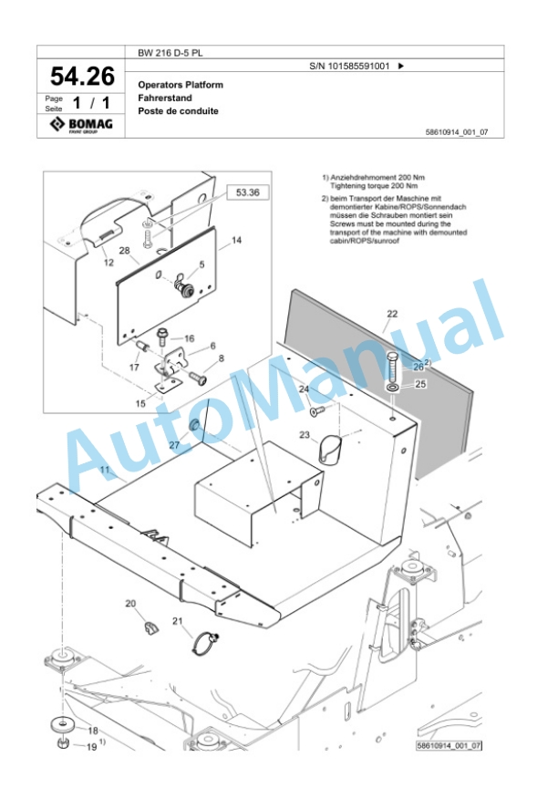 Bomag BW 216 D-5 PL Single Drum Wheel Drive Vibratory Roller Spare Parts Catalogue 00827281 2 Bomag BW 216 D-5 PL Single Drum Wheel Drive Vibratory Roller Spare Parts Catalogue 00827281-2
