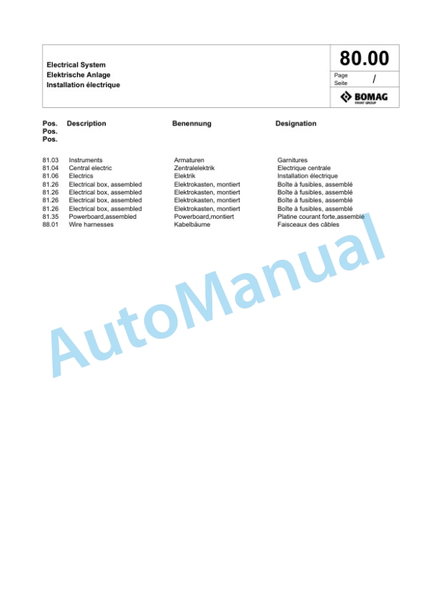 Bomag BW 216 D-5 Single Drum Wheel Drive Vibratory Roller Spare Parts Catalogue 00824869 2 Bomag BW 216 D-5 Single Drum Wheel Drive Vibratory Roller Spare Parts Catalogue 00824869-2