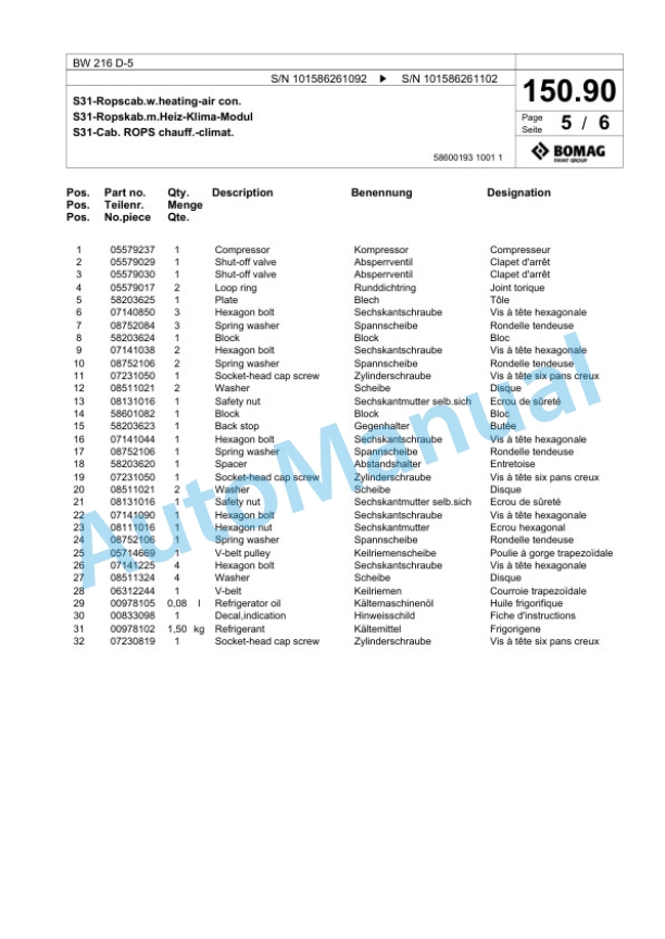 Bomag BW 216 D-5 Single Drum Wheel Drive Vibratory Roller Spare Parts Catalogue 00824869 5 Bomag BW 216 D-5 Single Drum Wheel Drive Vibratory Roller Spare Parts Catalogue 00824869-5