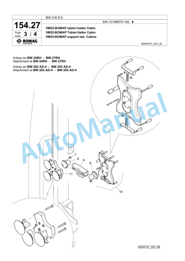 Bomag BW 216 D-5 Single Drum Wheel Drive Vibratory Roller Spare Parts Catalogue 00825277 4 Bomag BW 216 D-5 Single Drum Wheel Drive Vibratory Roller Spare Parts Catalogue 00825277-4