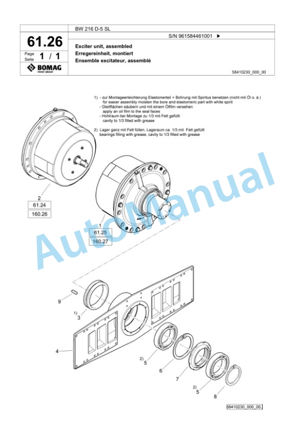 Bomag BW 216 D-5 SL Single Drum Wheel Drive Vibratory Roller Spare Parts Catalogue 00826387 2 Bomag BW 216 D-5 SL Single Drum Wheel Drive Vibratory Roller Spare Parts Catalogue 00826387-2