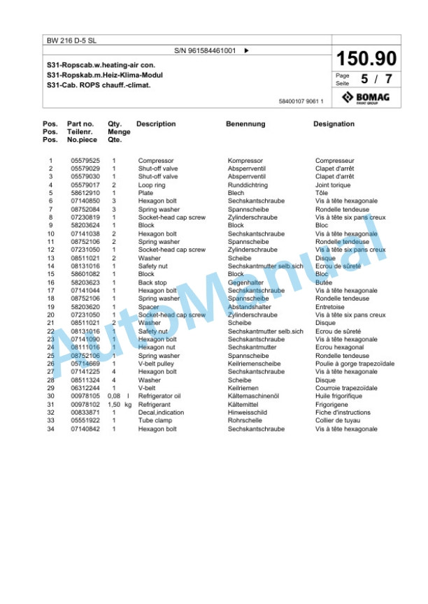 Bomag BW 216 D-5 SL Single Drum Wheel Drive Vibratory Roller Spare Parts Catalogue 00826387 4 Bomag BW 216 D-5 SL Single Drum Wheel Drive Vibratory Roller Spare Parts Catalogue 00826387-4