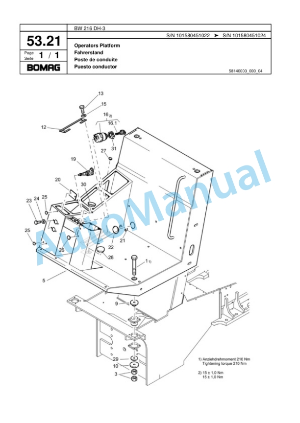 Bomag BW 216 DH-3 Single Drum Wheel Drive Vibratory Roller Spare Parts Catalogue 00817537 2 Bomag BW 216 DH-3 Single Drum Wheel Drive Vibratory Roller Spare Parts Catalogue 00817537-2