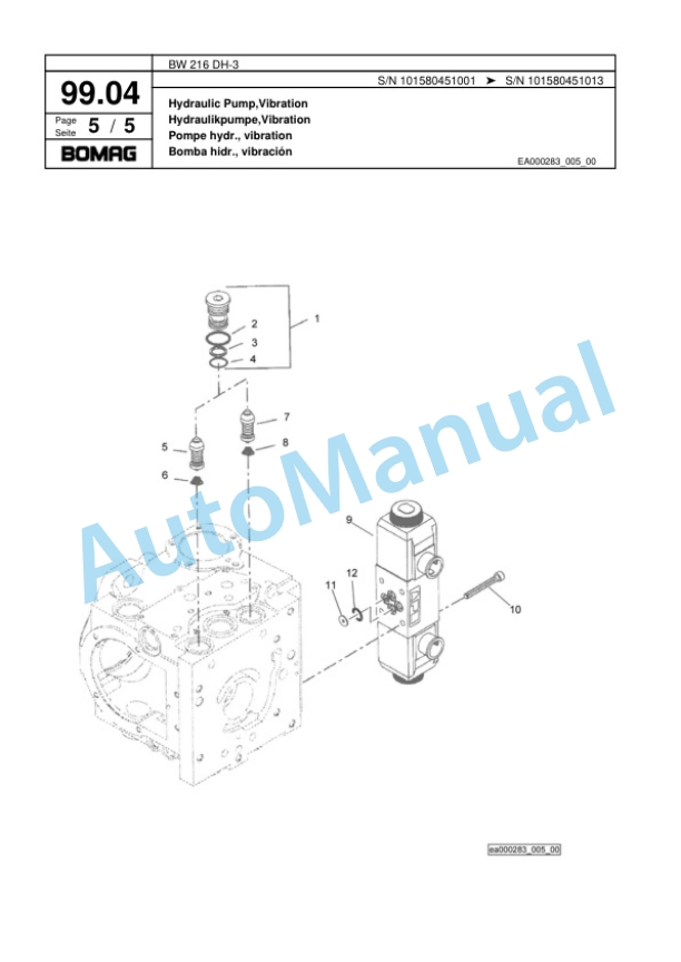Bomag BW 216 DH-3 Single Drum Wheel Drive Vibratory Roller Spare Parts Catalogue 00817537 3 Bomag BW 216 DH-3 Single Drum Wheel Drive Vibratory Roller Spare Parts Catalogue 00817537-3