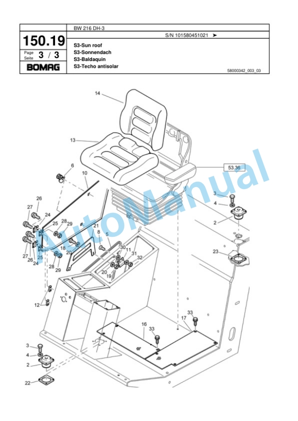 Bomag BW 216 DH-3 Single Drum Wheel Drive Vibratory Roller Spare Parts Catalogue 00817537 5 Bomag BW 216 DH-3 Single Drum Wheel Drive Vibratory Roller Spare Parts Catalogue 00817537-5