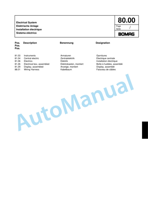 Bomag BW 216 DH-4 Single Drum Wheel Drive Vibratory Roller Spare Parts Catalogue 00817793 2 Bomag BW 216 DH-4 Single Drum Wheel Drive Vibratory Roller Spare Parts Catalogue 00817793-2