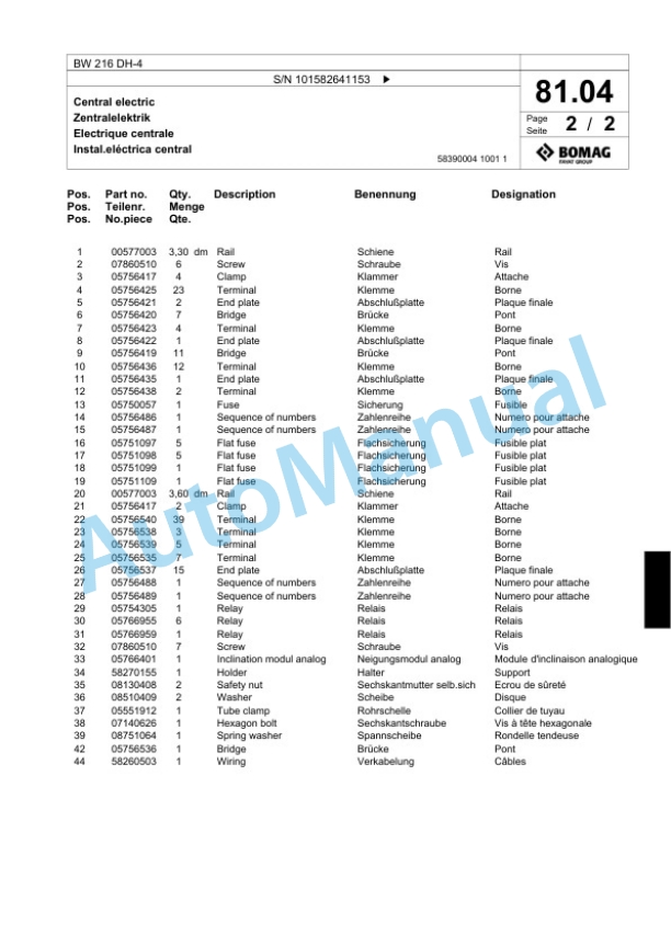 Bomag BW 216 DH-4 Single Drum Wheel Drive Vibratory Roller Spare Parts Catalogue 00818155 2 Bomag BW 216 DH-4 Single Drum Wheel Drive Vibratory Roller Spare Parts Catalogue 00818155-2