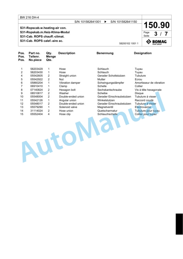 Bomag BW 216 DH-4 Single Drum Wheel Drive Vibratory Roller Spare Parts Catalogue 00818155 4 Bomag BW 216 DH-4 Single Drum Wheel Drive Vibratory Roller Spare Parts Catalogue 00818155-4