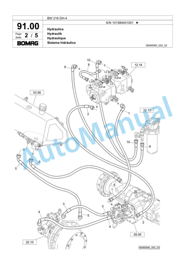 Bomag BW 216 DH-4 Single Drum Wheel Drive Vibratory Roller Spare Parts Catalogue 00818849 3 Bomag BW 216 DH-4 Single Drum Wheel Drive Vibratory Roller Spare Parts Catalogue 00818849-3