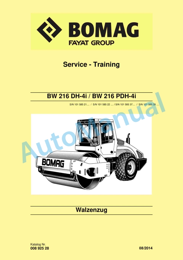 Bomag BW 216 DH-4i, BW 216 PDH-4i Single Drum Roller Service Training 00892528
