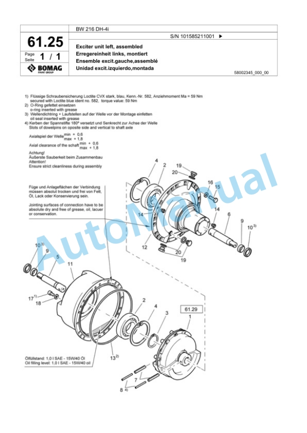 Bomag BW 216 DH-4i Single Drum Wheel Drive Vibratory Roller Spare Parts Catalogue 00824467 2 Bomag BW 216 DH-4i Single Drum Wheel Drive Vibratory Roller Spare Parts Catalogue 00824467-2