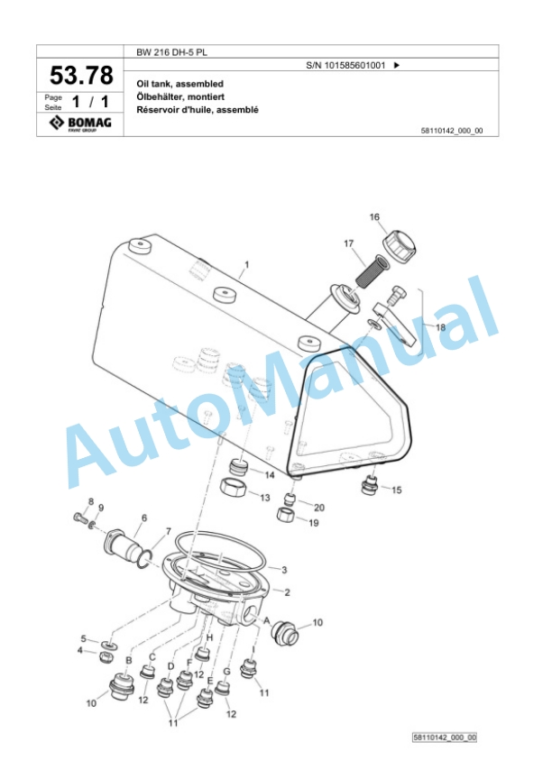 Bomag BW 216 DH-5 PL Single Drum Wheel Drive Vibratory Roller Spare Parts Catalogue 00827283 2 Bomag BW 216 DH-5 PL Single Drum Wheel Drive Vibratory Roller Spare Parts Catalogue 00827283-2