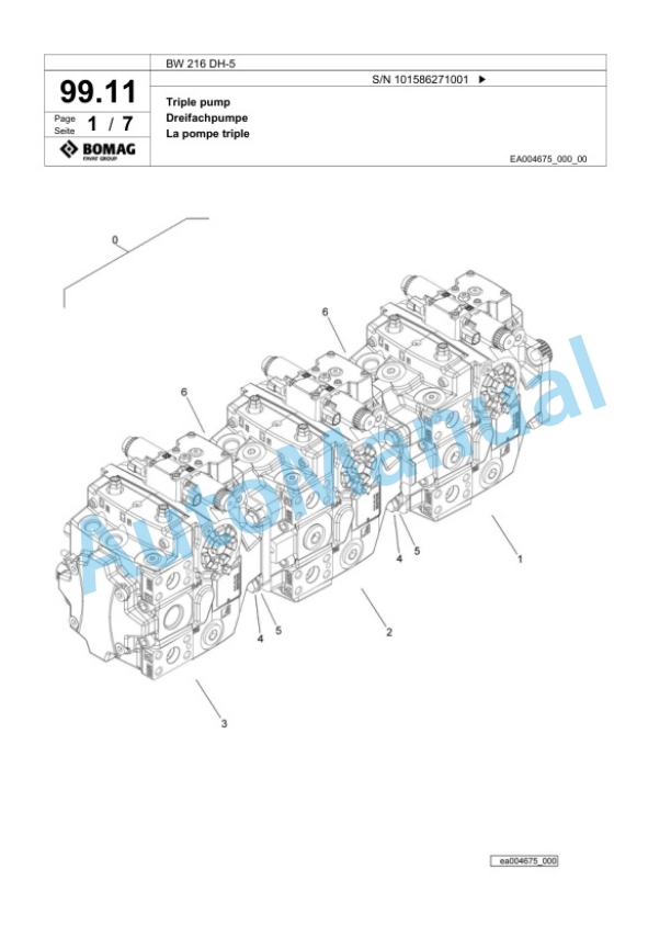 Bomag BW 216 DH-5 Single Drum Wheel Drive Vibratory Roller Spare Parts Catalogue 00824825 3 Bomag BW 216 DH-5 Single Drum Wheel Drive Vibratory Roller Spare Parts Catalogue 00824825-3