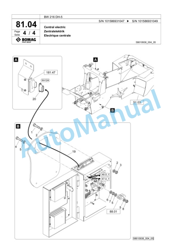 Bomag BW 216 DH-5 Single Drum Wheel Drive Vibratory Roller Spare Parts Catalogue 00825997 2 Bomag BW 216 DH-5 Single Drum Wheel Drive Vibratory Roller Spare Parts Catalogue 00825997-2