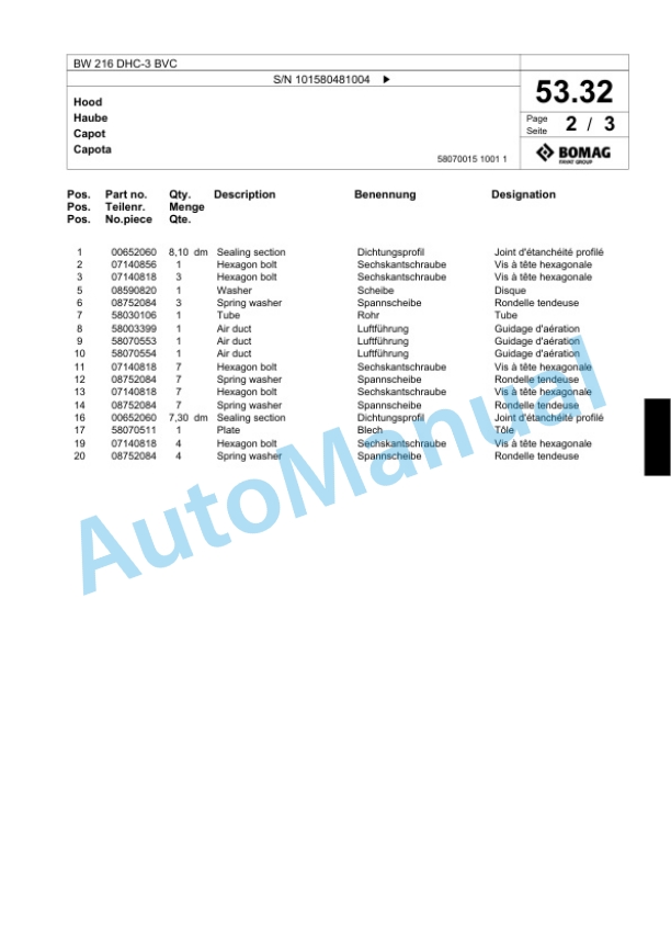 Bomag BW 216 DHC-3 BVC Single Drum Wheel Drive Vibratory Roller Spare Parts Catalogue 00817644 2 Bomag BW 216 DHC-3 BVC Single Drum Wheel Drive Vibratory Roller Spare Parts Catalogue 00817644-2