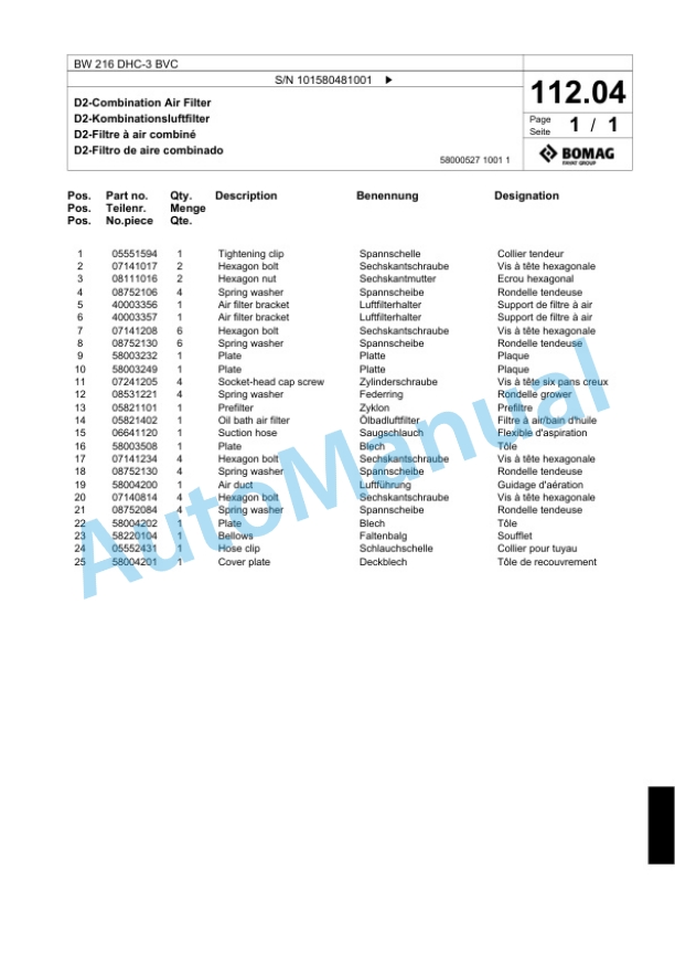 Bomag BW 216 DHC-3 BVC Single Drum Wheel Drive Vibratory Roller Spare Parts Catalogue 00817644 4 Bomag BW 216 DHC-3 BVC Single Drum Wheel Drive Vibratory Roller Spare Parts Catalogue 00817644-4