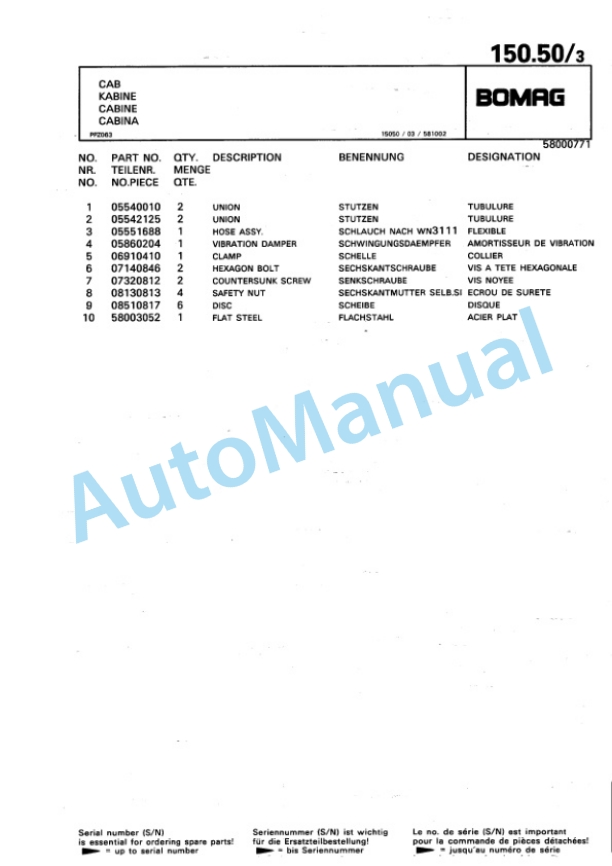 Bomag BW 216 HD-3 Single Drum Wheel Drive Vibratory Roller Spare Parts Catalogue 00815342 4 Bomag BW 216 HD-3 Single Drum Wheel Drive Vibratory Roller Spare Parts Catalogue 00815342-4