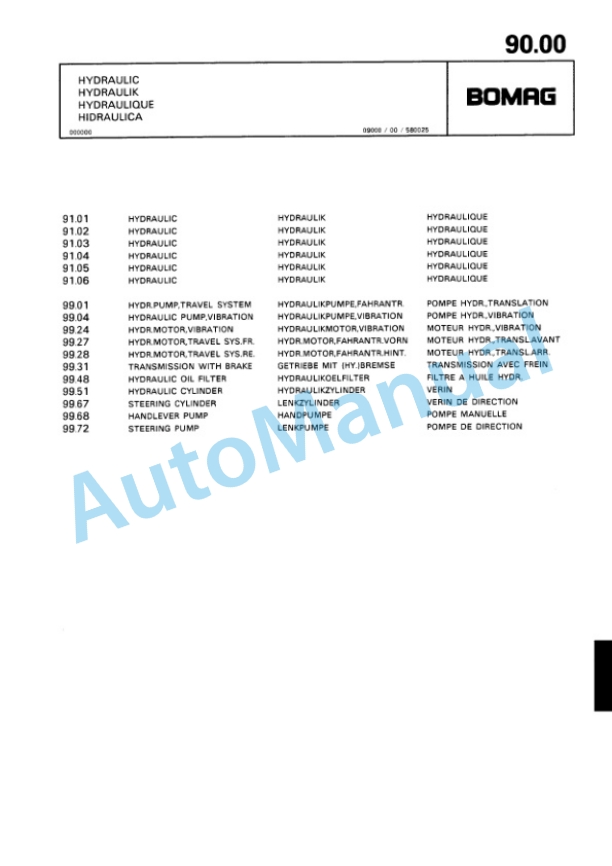 Bomag BW 216 PD-3 Single Drum Wheel Drive Vibratory Roller Spare Parts Catalogue 00815341 3 Bomag BW 216 PD-3 Single Drum Wheel Drive Vibratory Roller Spare Parts Catalogue 00815341-3