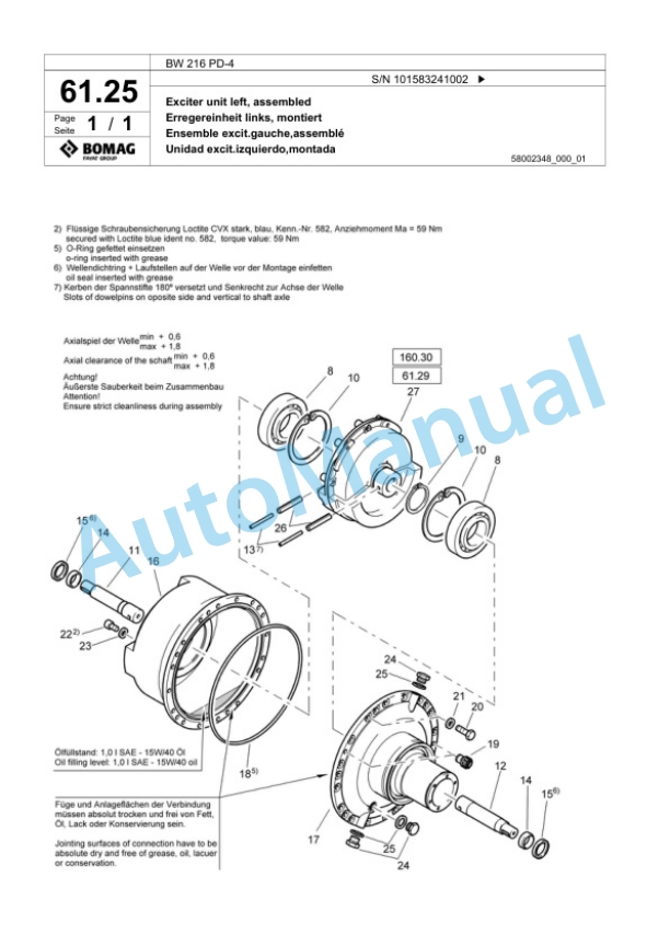 Bomag BW 216 PD-4 Single Drum Wheel Drive Vibratory Roller Spare Parts Catalogue 00818353 2 Bomag BW 216 PD-4 Single Drum Wheel Drive Vibratory Roller Spare Parts Catalogue 00818353-2